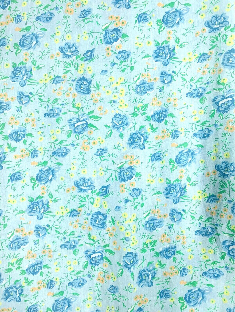 Vtg 60s Blue Rose Print Shirt M L Cotton Blend Retro Collar Sears Perma Smooth - Picture 7 of 7
